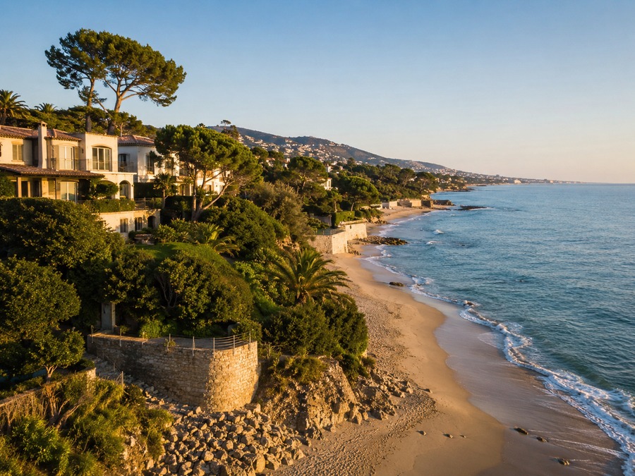 Costa residencial del Maresme con villas junto al mar y ambiente mediterráneo